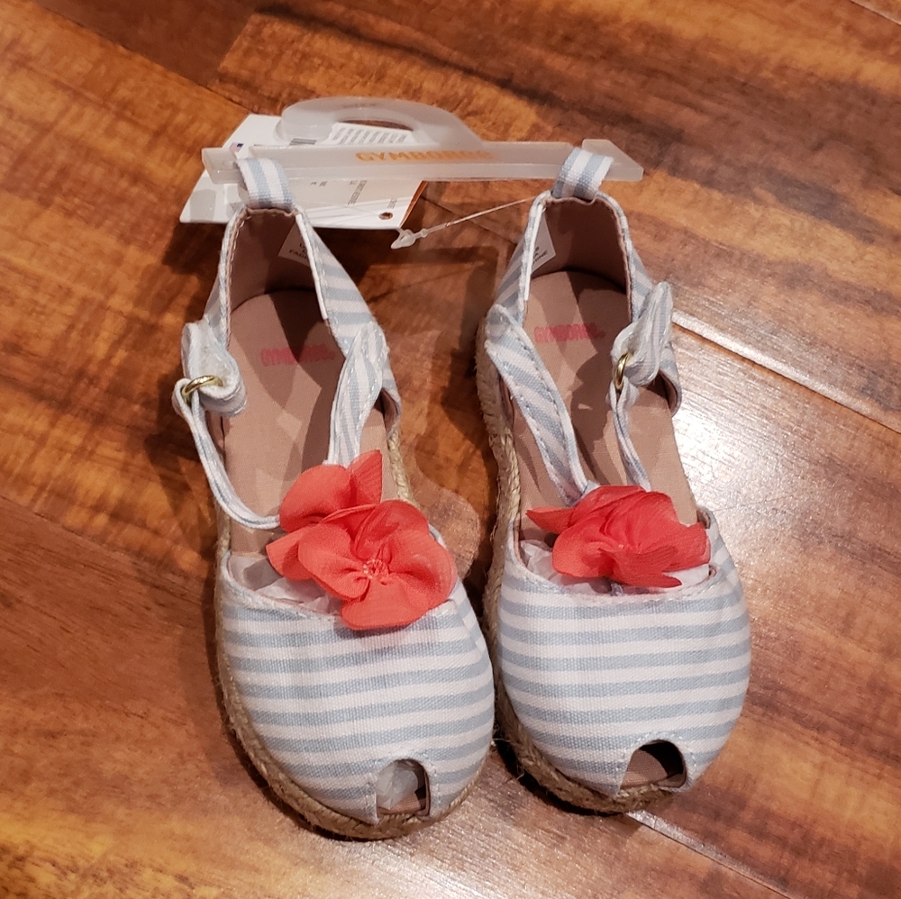 Gymboree NWT baby girl size 6 striped espadrille with floral embellishments